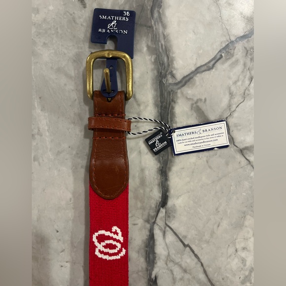 NWT Smathers & Branson MLB Washington Nationals Red Needlepoint Men's Belt - Picture 3 of 7